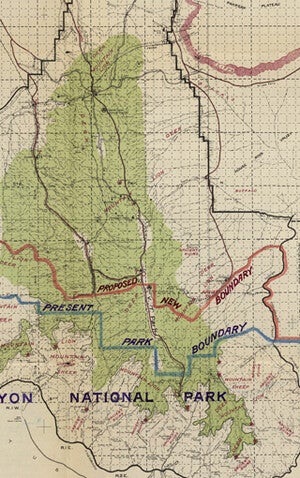 Printed color map of the Kaibab National Forest showing the entire Grand Canyon National Park within the forest boundaries.