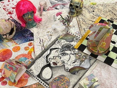Maps and three-dimensional objects illustrated with drawings and paintings